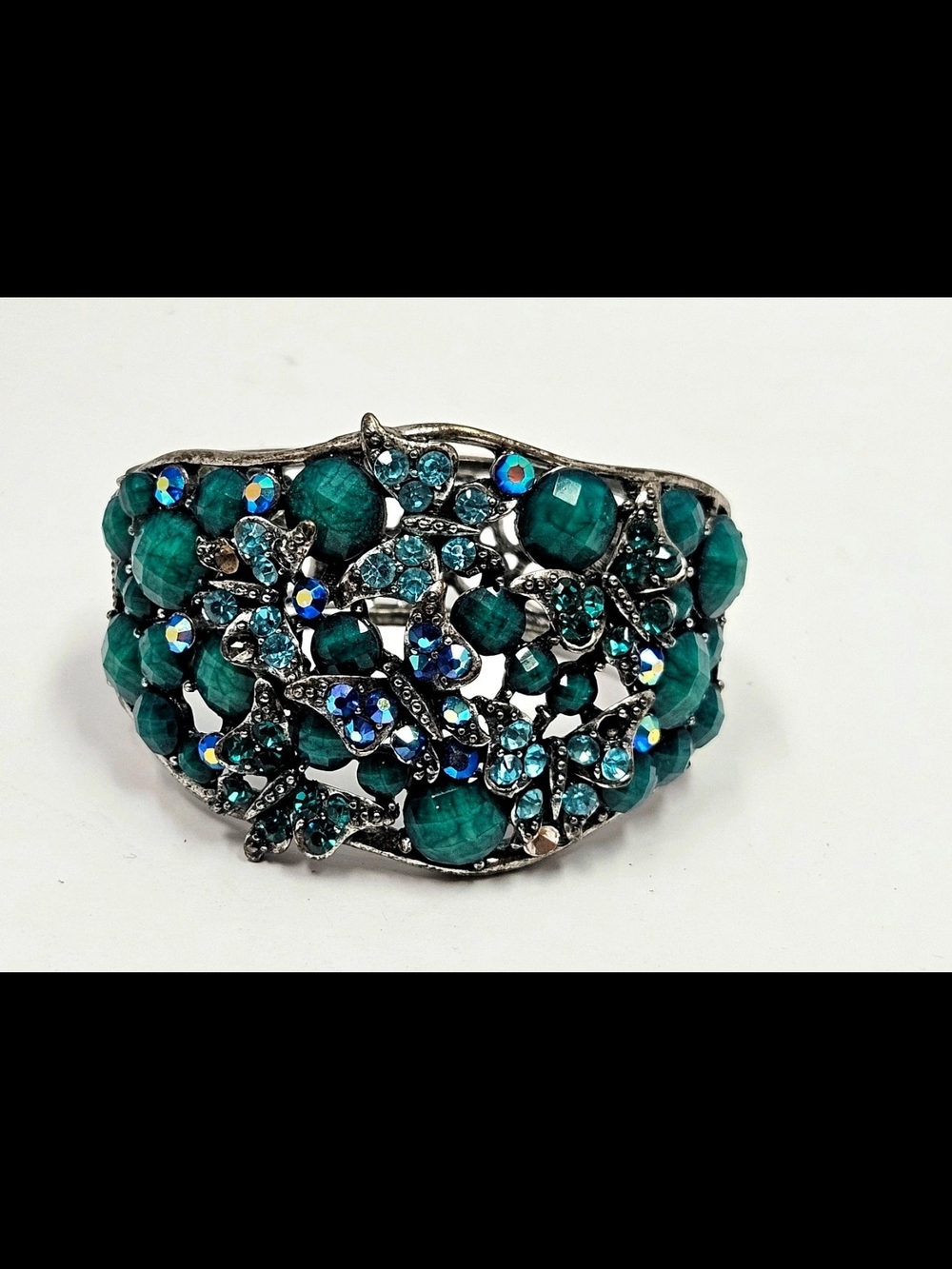Teal Crystal Floral Cuff Bracelet - Women's Jewelry